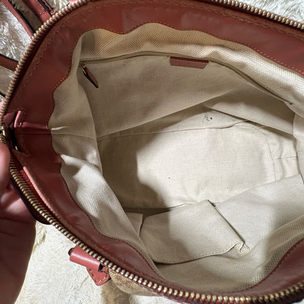 Gucci Beige Monogram Satchel with Pink-Brown Trim - Picture 11 of 15